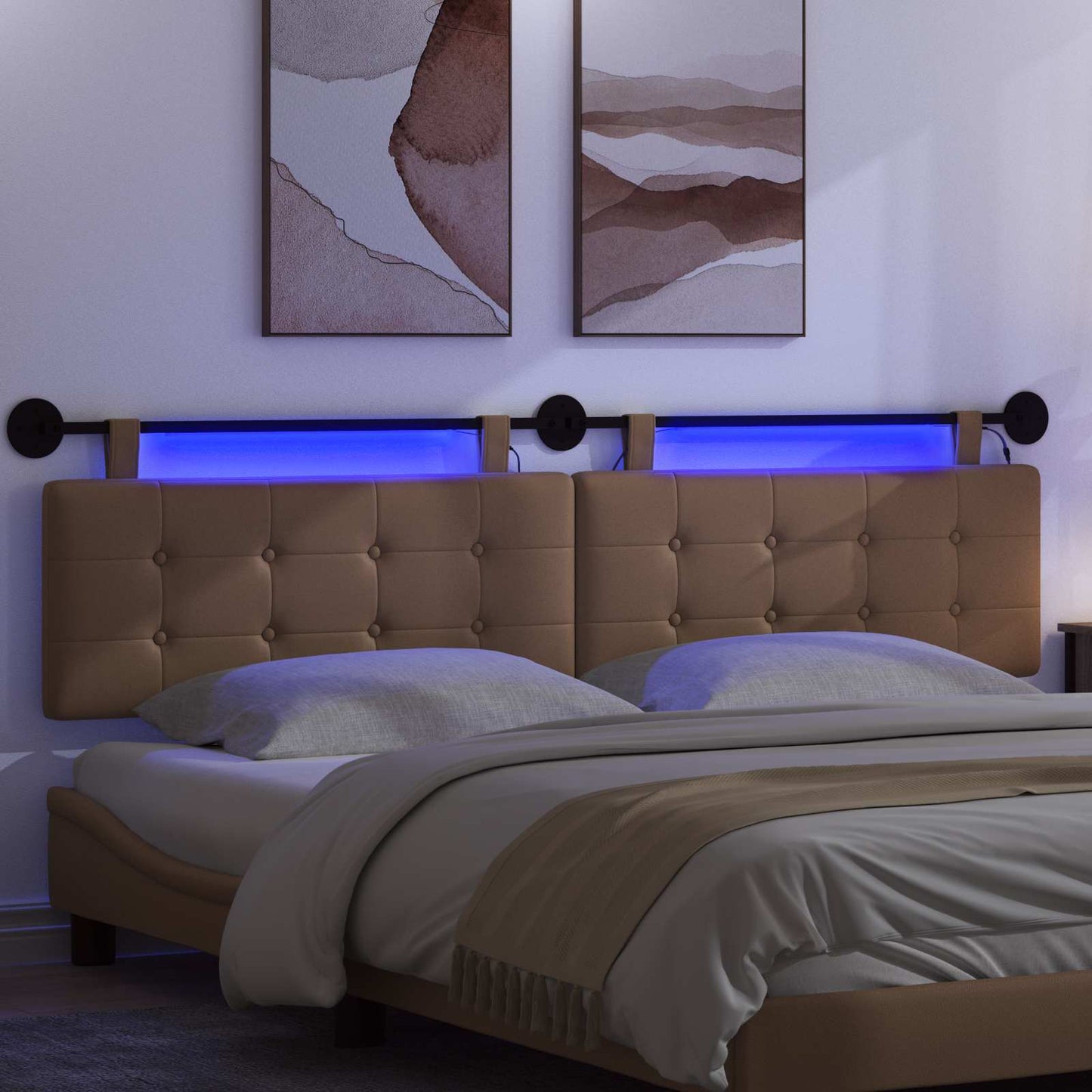 Hangend hoofdbord Met LED-verlichting Cappuccino Kunstleer