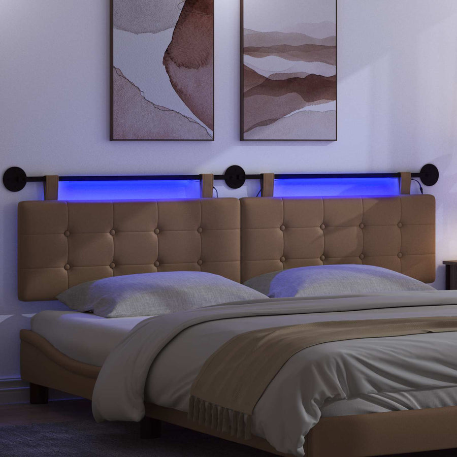 Hangend hoofdbord Met LED-verlichting Cappuccino Kunstleer
