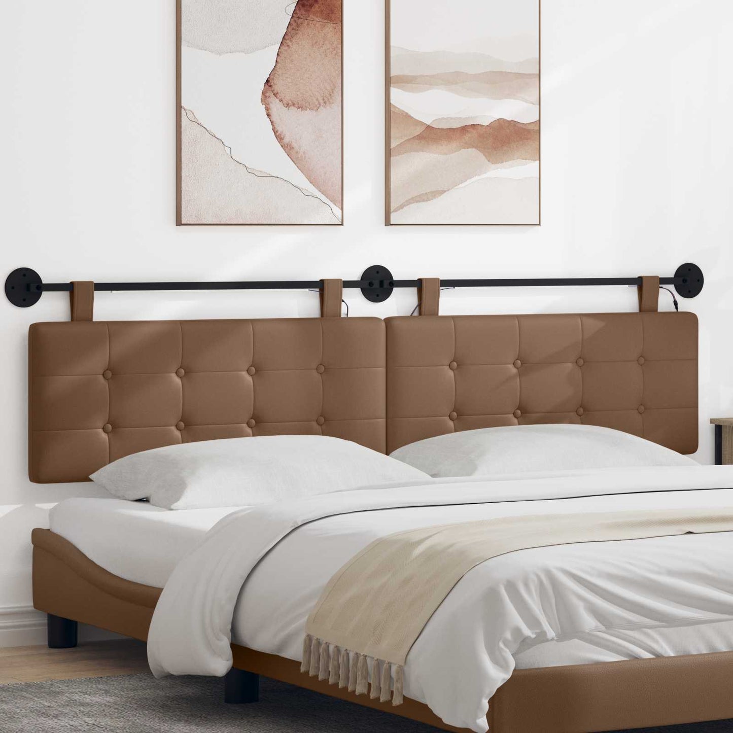 Hangend hoofdbord Met LED-verlichting Cappuccino Kunstleer
