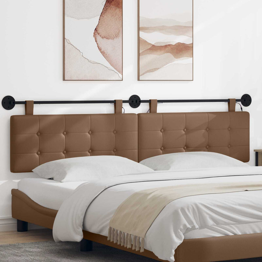 Hangend hoofdbord Met LED-verlichting Cappuccino Kunstleer