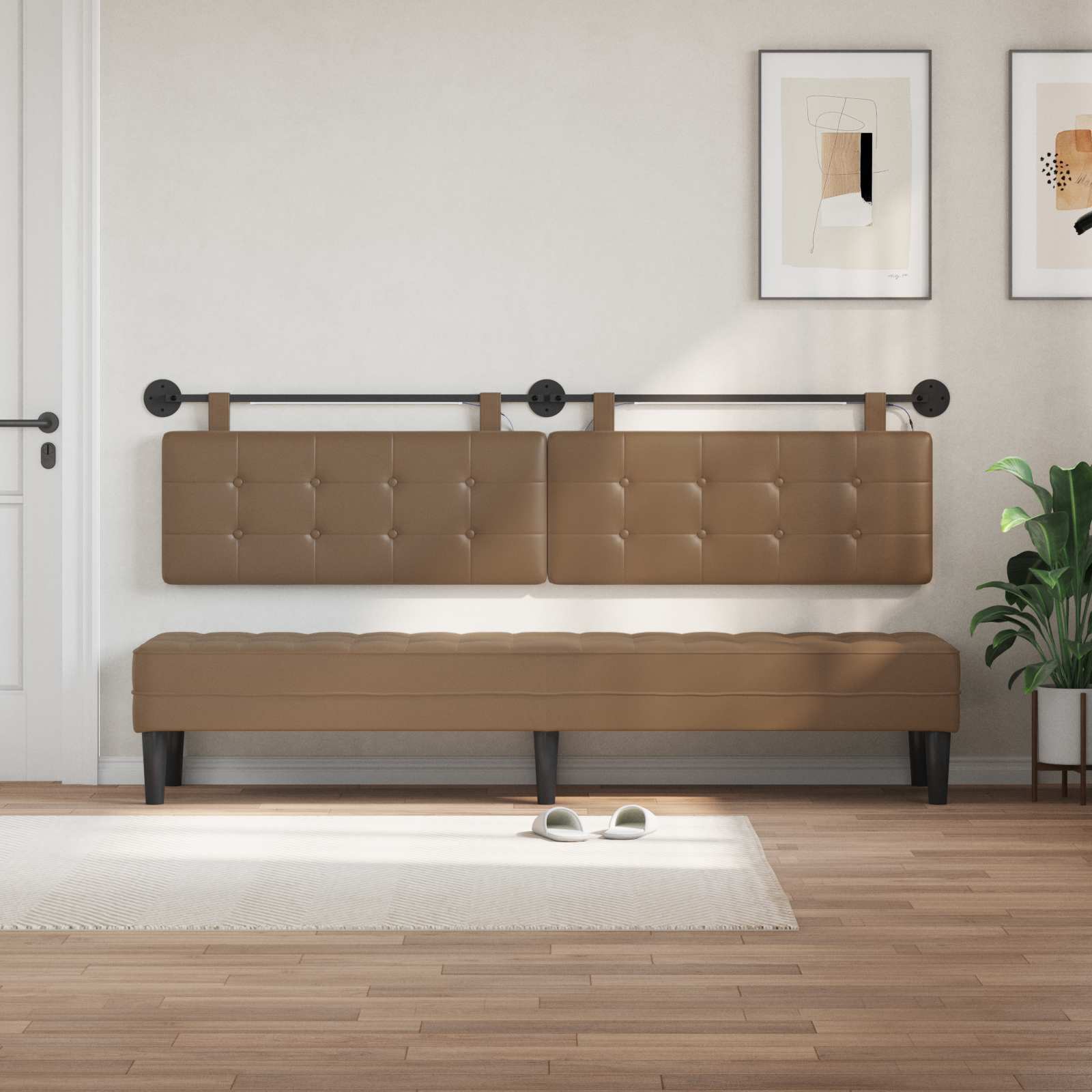 Hangend hoofdbord Met LED-verlichting Cappuccino Kunstleer