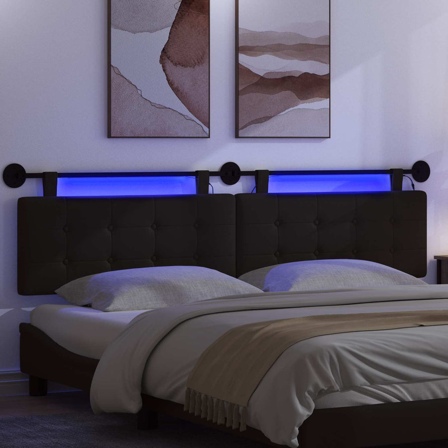 Hangend hoofdbord Met LED-verlichting Zwart Kunstleer