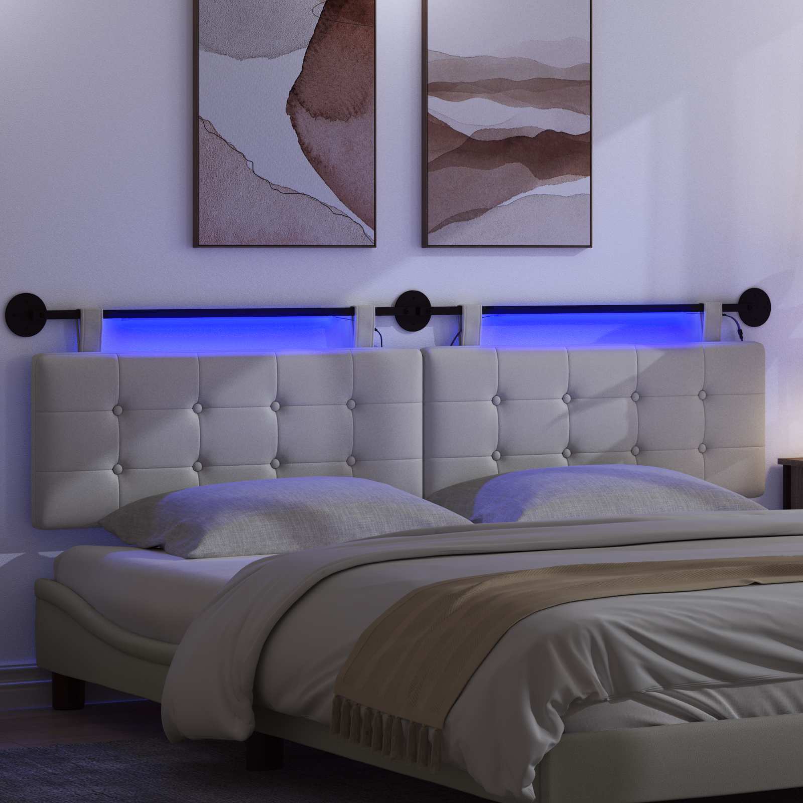 Hangend hoofdbord Met LED-verlichting Wit Kunstleer