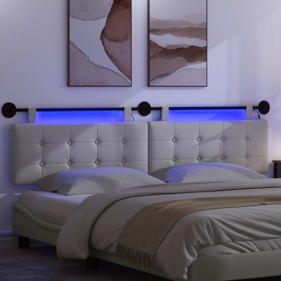 Hangend hoofdbord Met LED-verlichting Wit Kunstleer