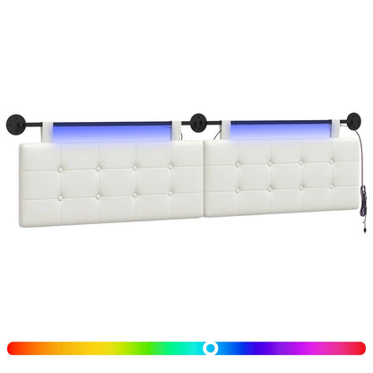 Hangend hoofdbord Met LED-verlichting Wit Kunstleer