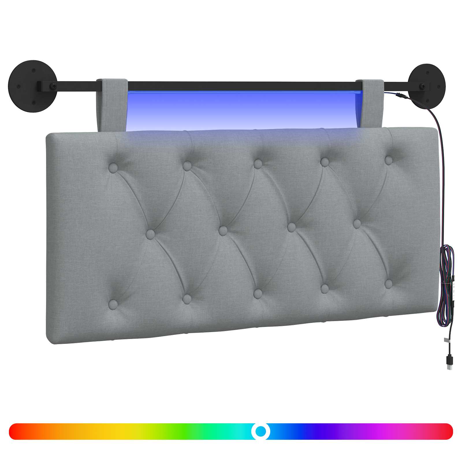 Hangend hoofdbord Met LED-verlichting Lichtgrijs Stof