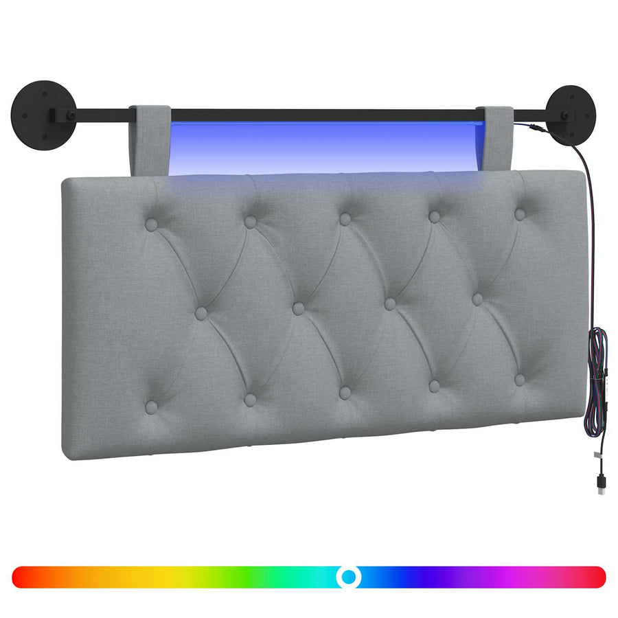 Hangend hoofdbord Met LED-verlichting Lichtgrijs Stof