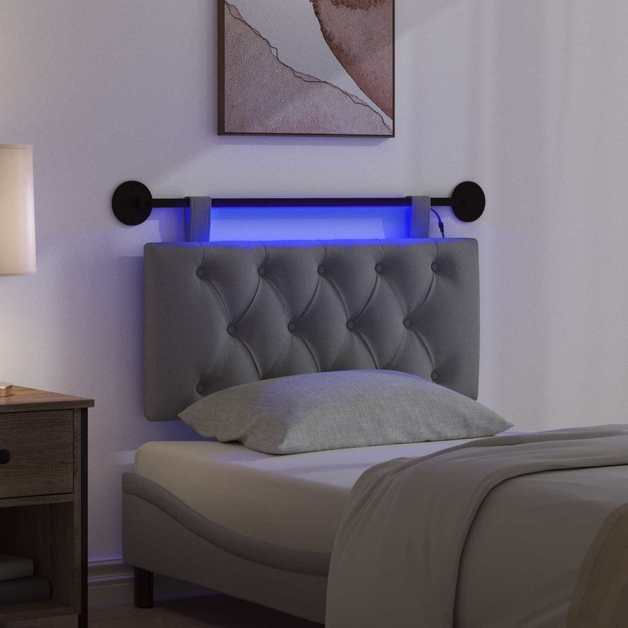 Hangend hoofdbord Met LED-verlichting Donkergrijs Stof