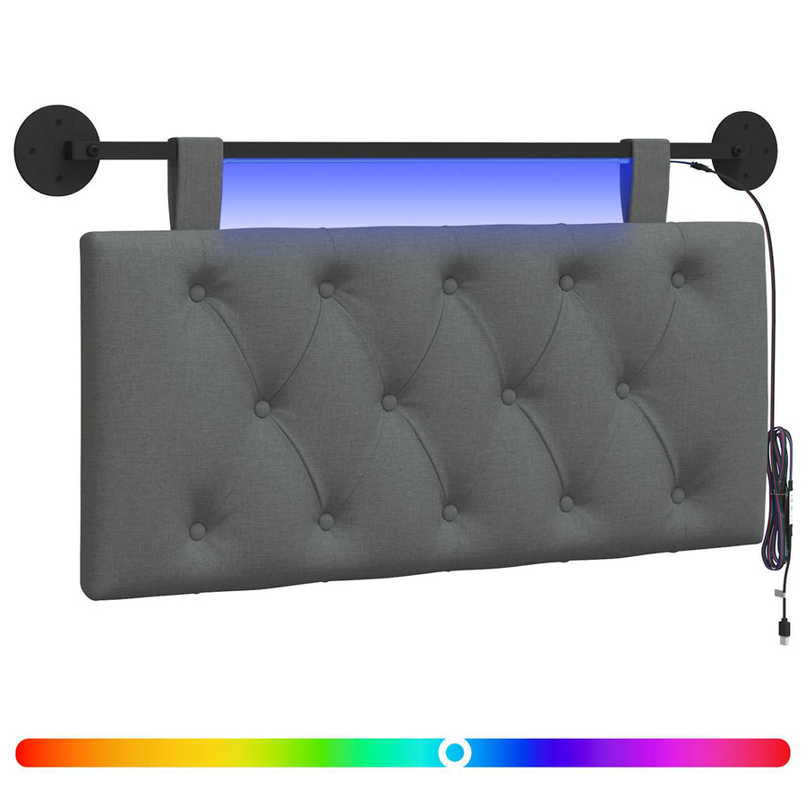 Hangend hoofdbord Met LED-verlichting Donkergrijs Stof