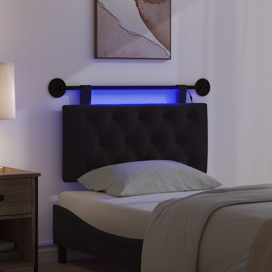 Hangend hoofdbord Met LED-verlichting Zwart Stof