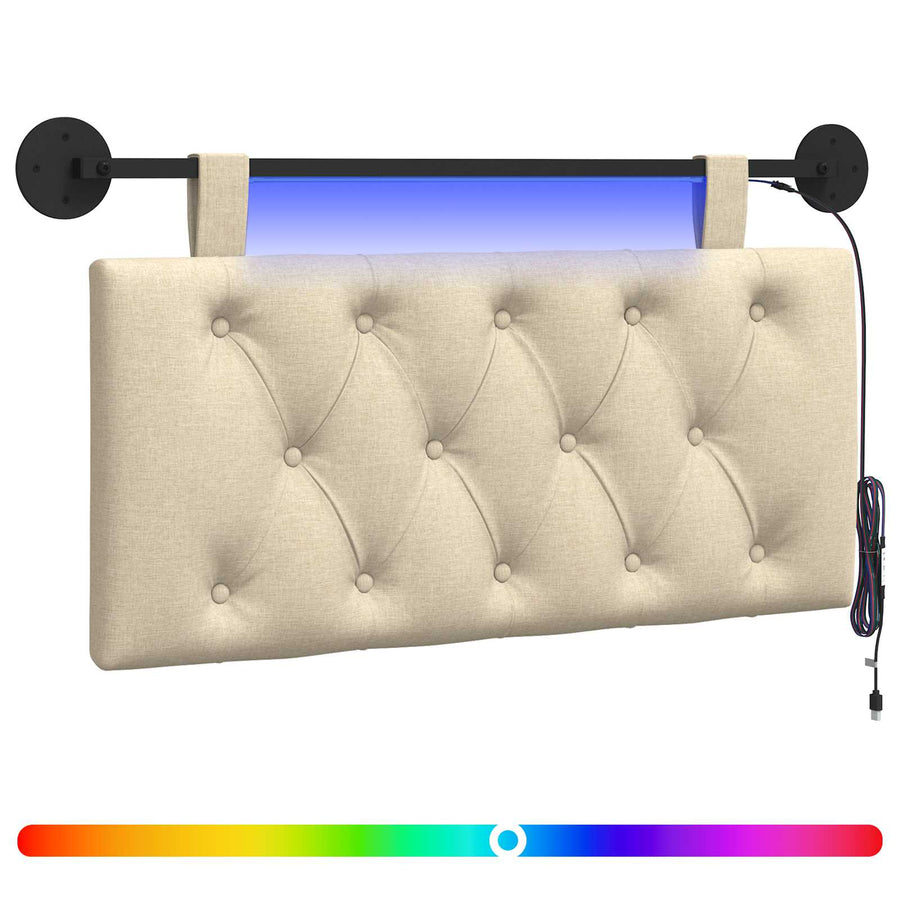 Hangend hoofdbord Met LED-verlichting Crèmekleurig Stof