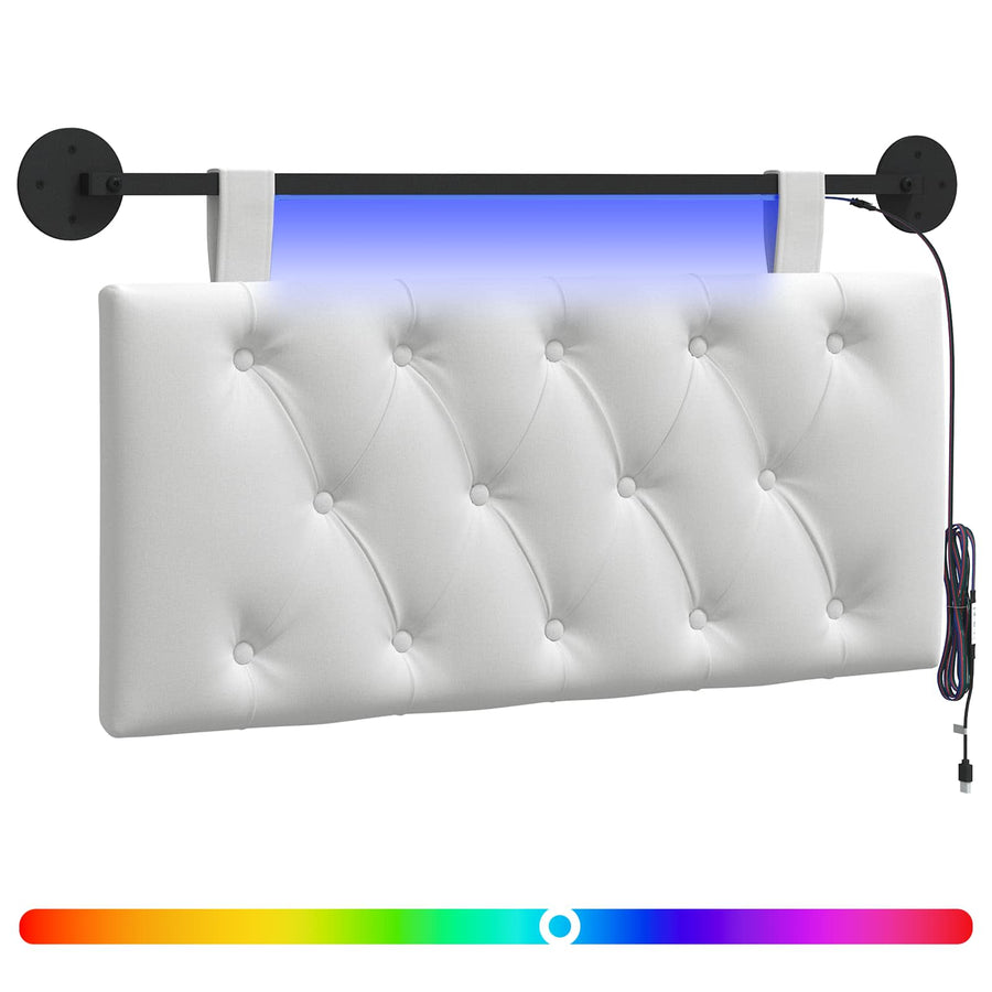 Hangend hoofdbord Met LED-verlichting Wit Stof