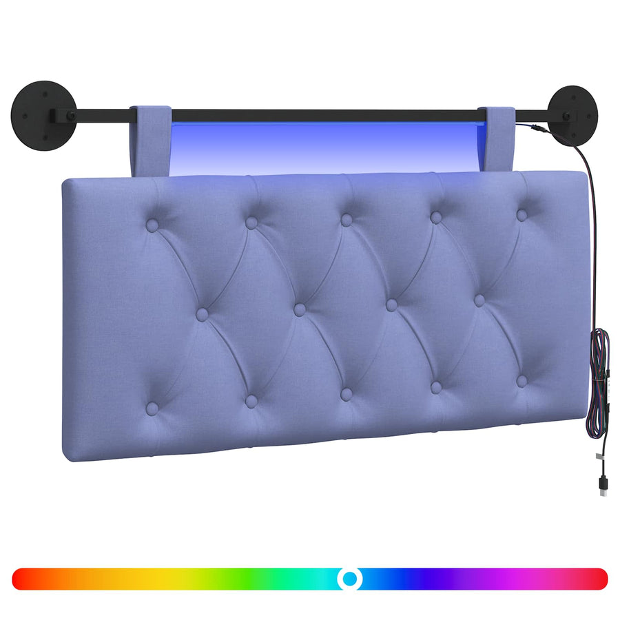 Hangend hoofdbord Met LED-verlichting Jeans Blauw Stof