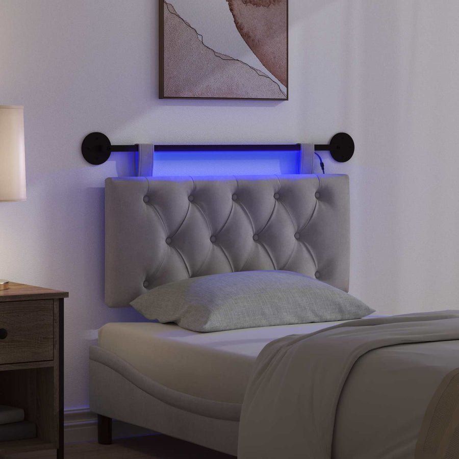 Hangend hoofdbord Met LED-verlichting Lichtgrijs Fluweel