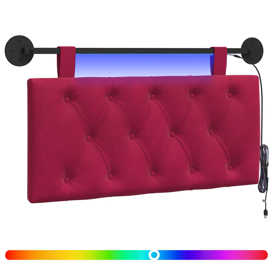 Hangend hoofdbord Met LED-verlichting Wijnrood Fluweel