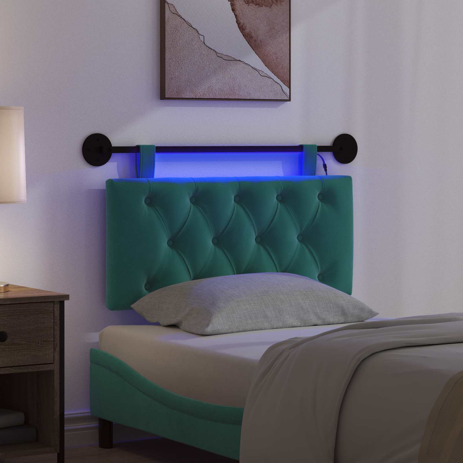 Hangend hoofdbord Met LED-verlichting Turquoise Fluweel