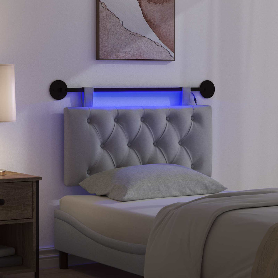 Hangend hoofdbord Met LED-verlichting Lichtgrijs Stof