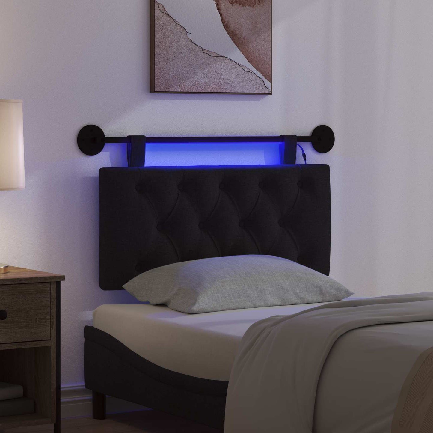 Hangend hoofdbord Met LED-verlichting Zwart Stof