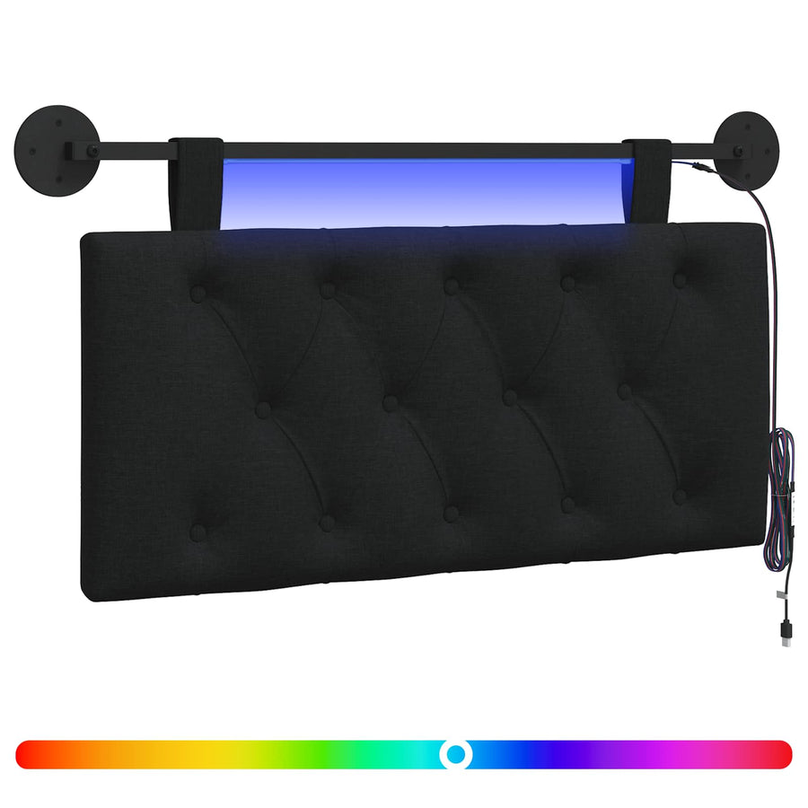 Hangend hoofdbord Met LED-verlichting Zwart Stof