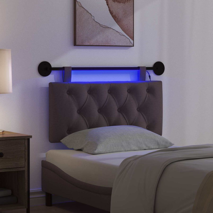 Hangend hoofdbord Met LED-verlichting Donkerbruin Stof