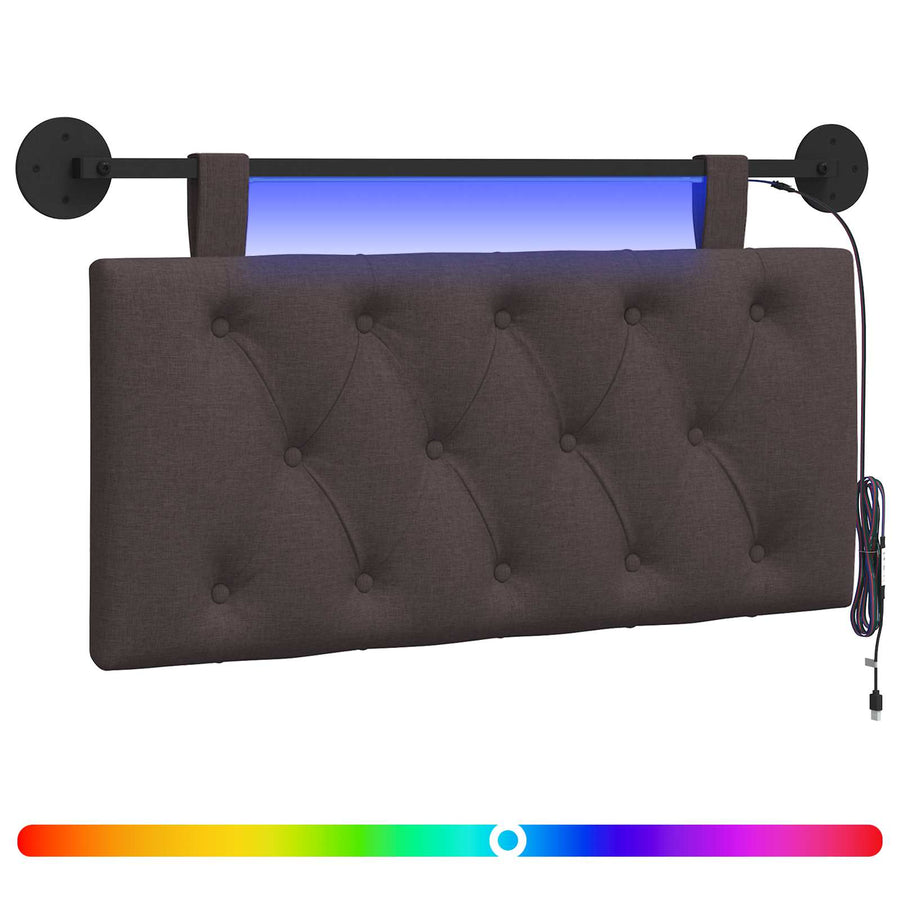 Hangend hoofdbord Met LED-verlichting Donkerbruin Stof