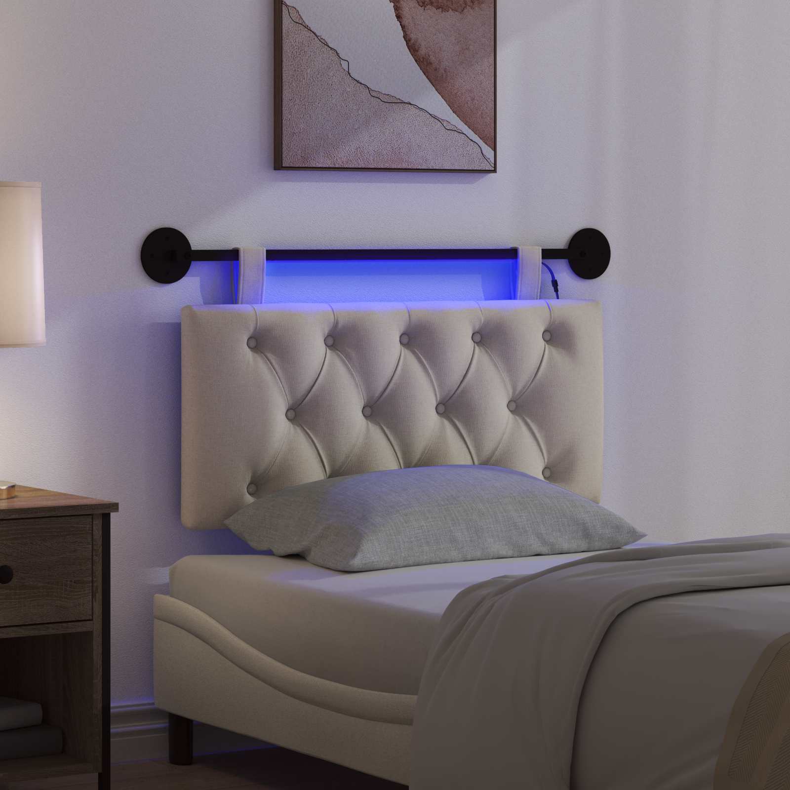 Hangend hoofdbord Met LED-verlichting Crèmekleurig Stof