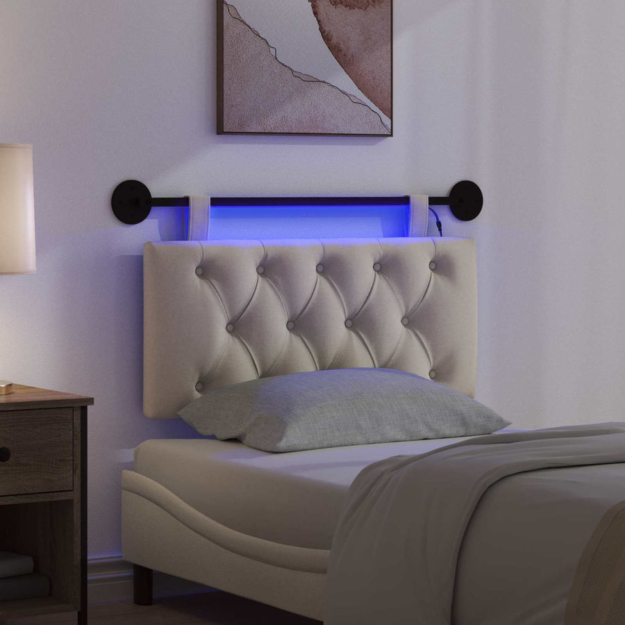 Hangend hoofdbord Met LED-verlichting Crèmekleurig Stof