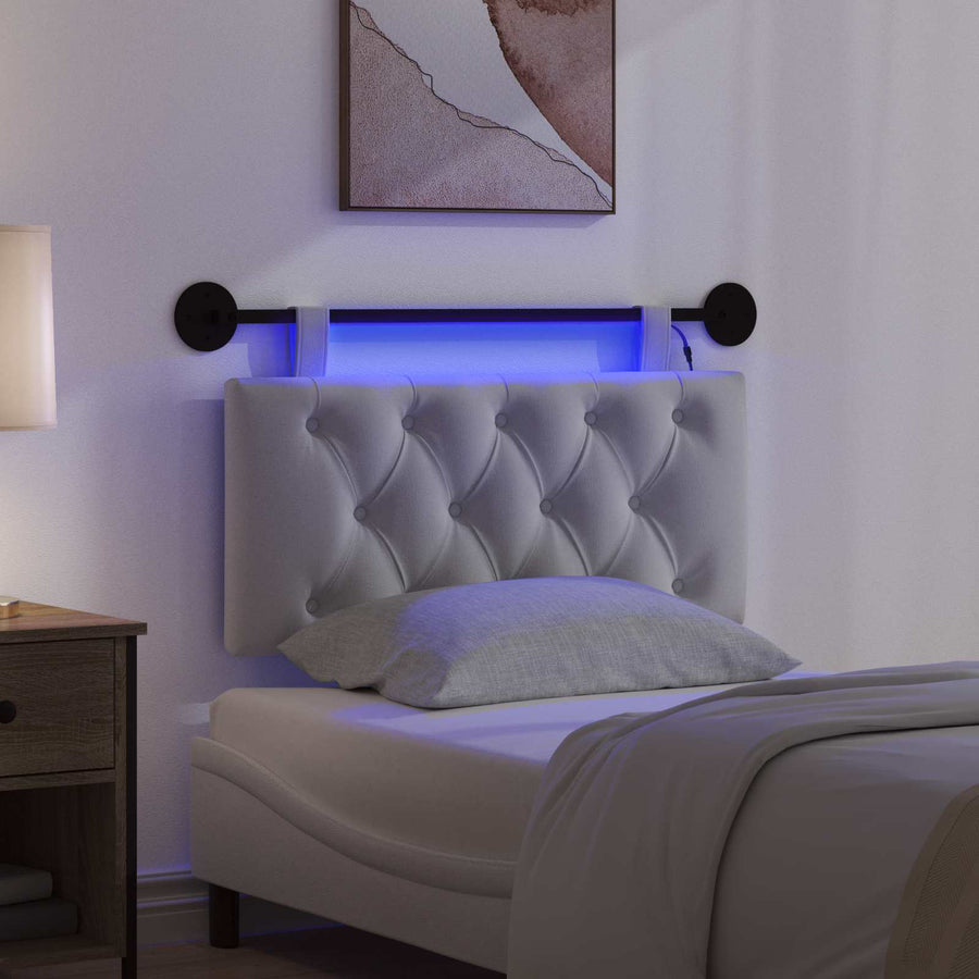 Hangend hoofdbord Met LED-verlichting Wit Stof