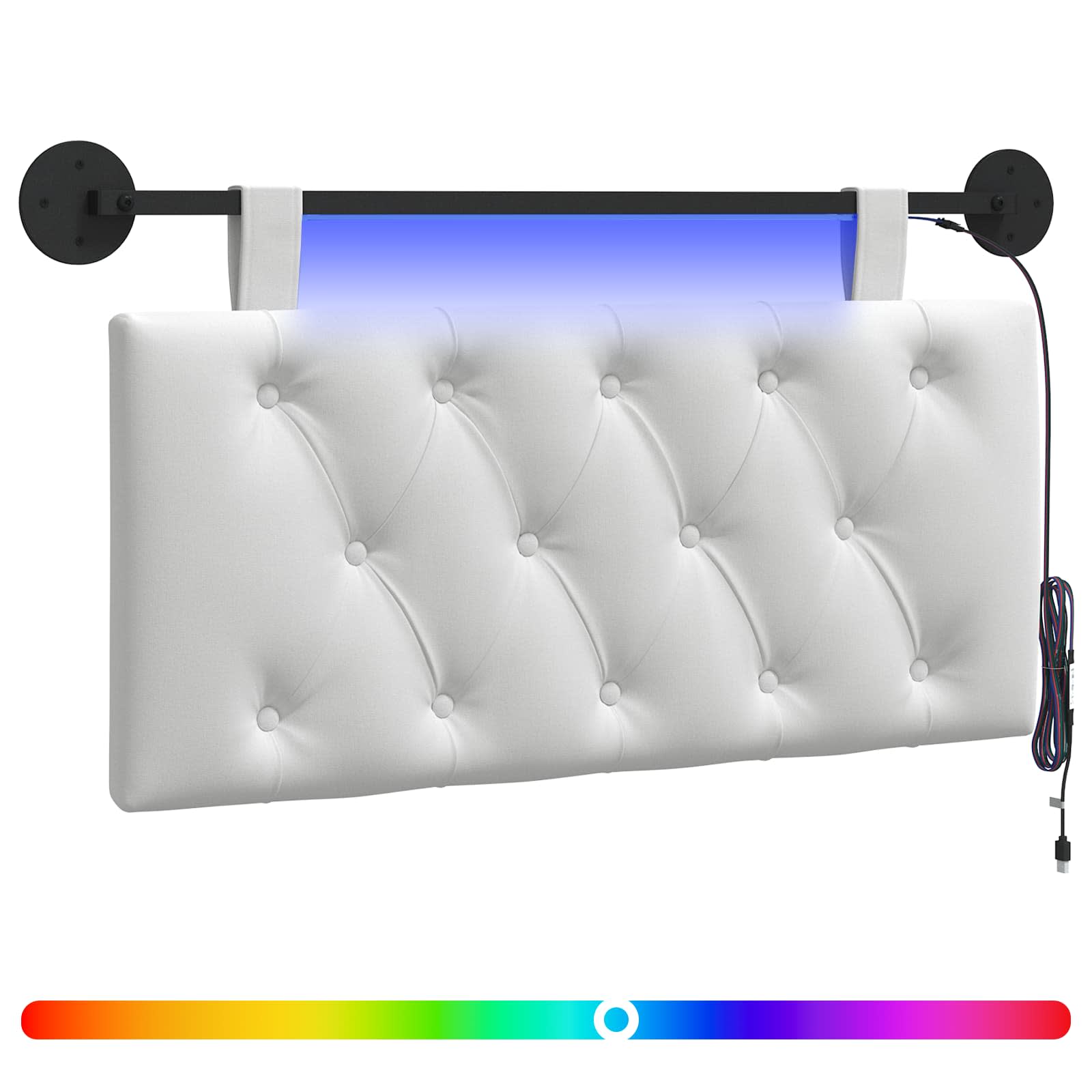 Hangend hoofdbord Met LED-verlichting Wit Stof