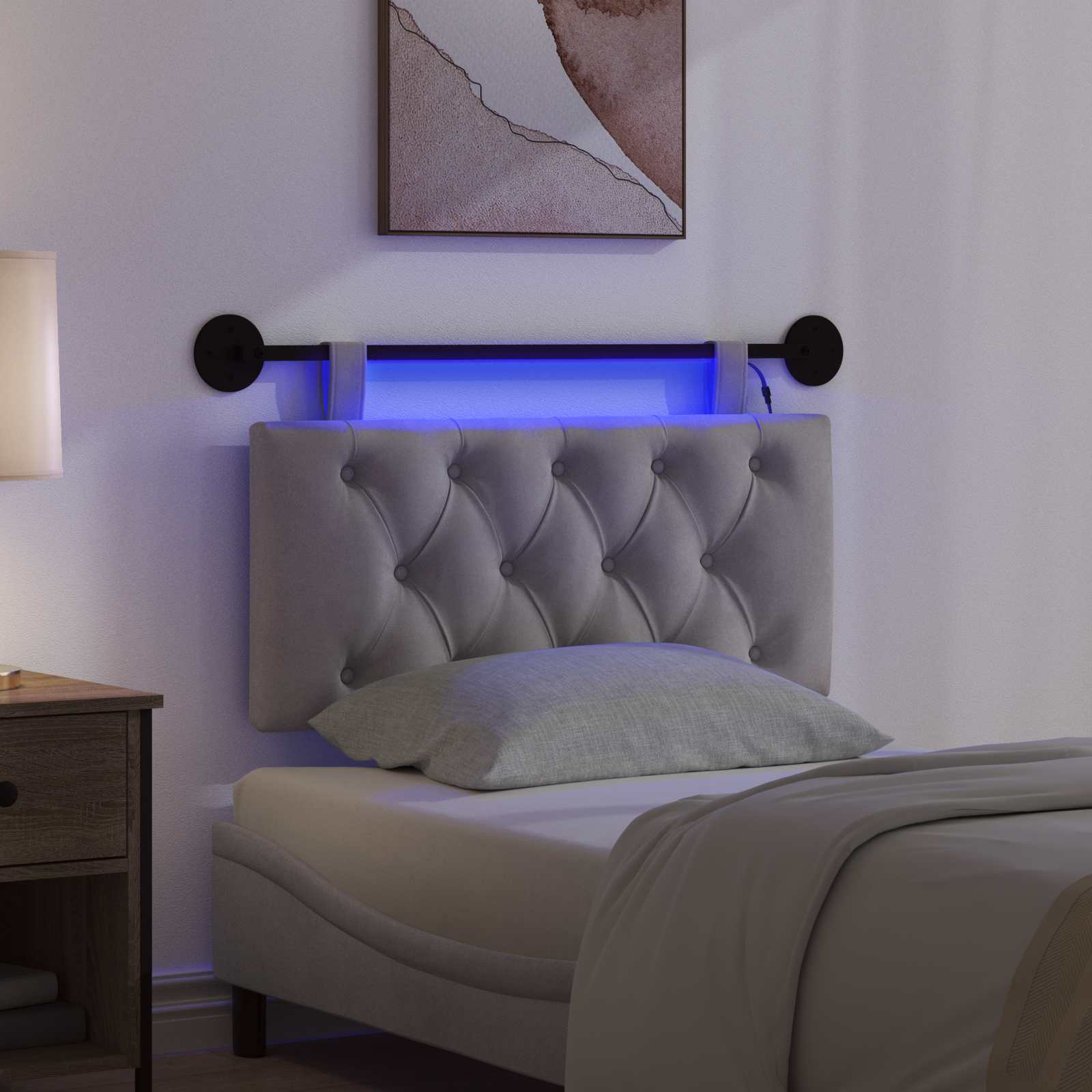 Hangend hoofdbord Met LED-verlichting Lichtgrijs Fluweel