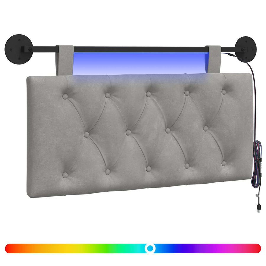 Hangend hoofdbord Met LED-verlichting Lichtgrijs Fluweel