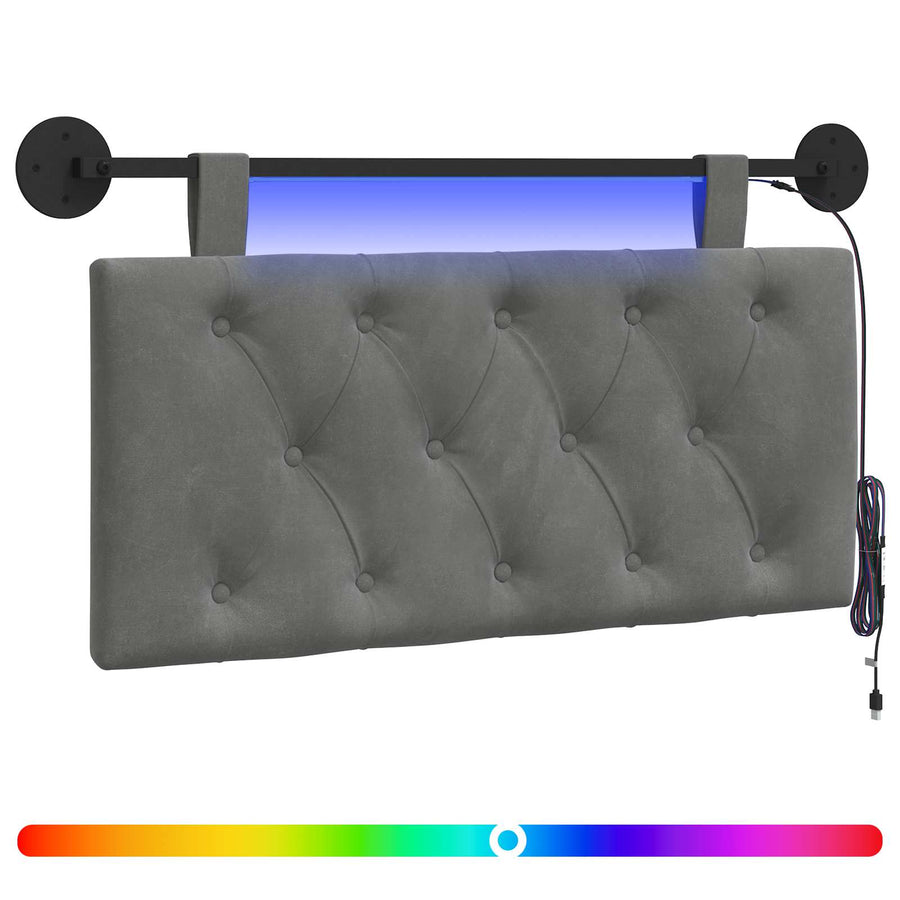 Hangend hoofdbord Met LED-verlichting Donkergrijs Fluweel