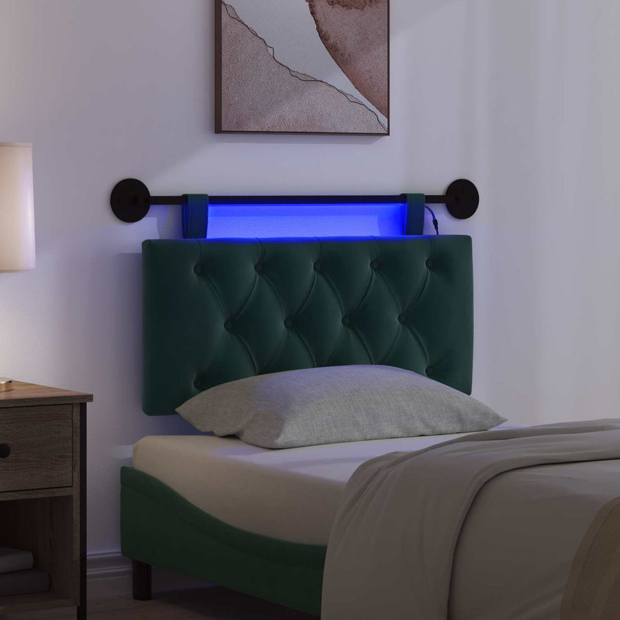 Hangend hoofdbord Met LED-verlichting Donkergroen Fluweel