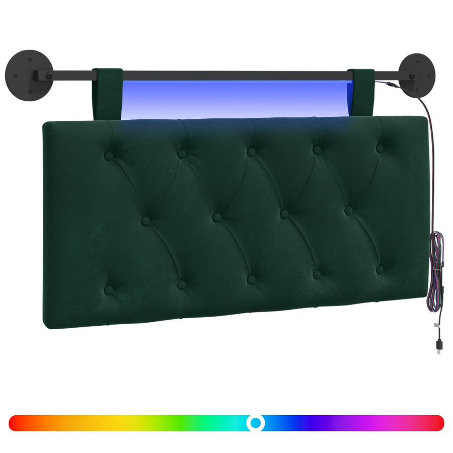 Hangend hoofdbord Met LED-verlichting Donkergroen Fluweel