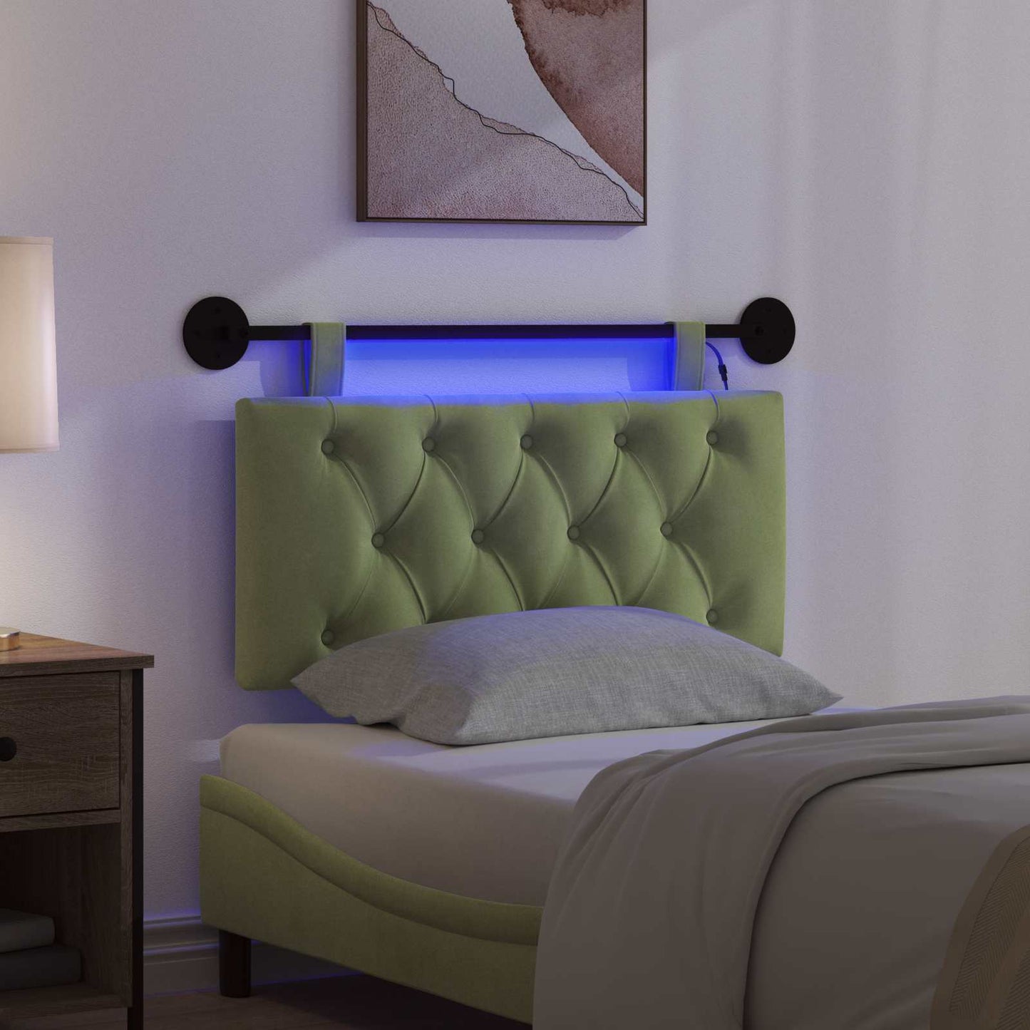 Hangend hoofdbord Met LED-verlichting Lichtgroen Fluweel