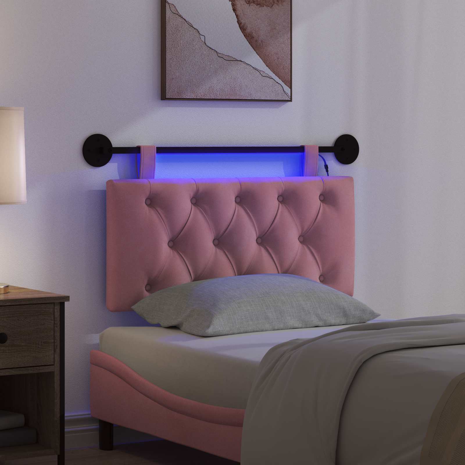 Hangend hoofdbord Met LED-verlichting Roze Fluweel