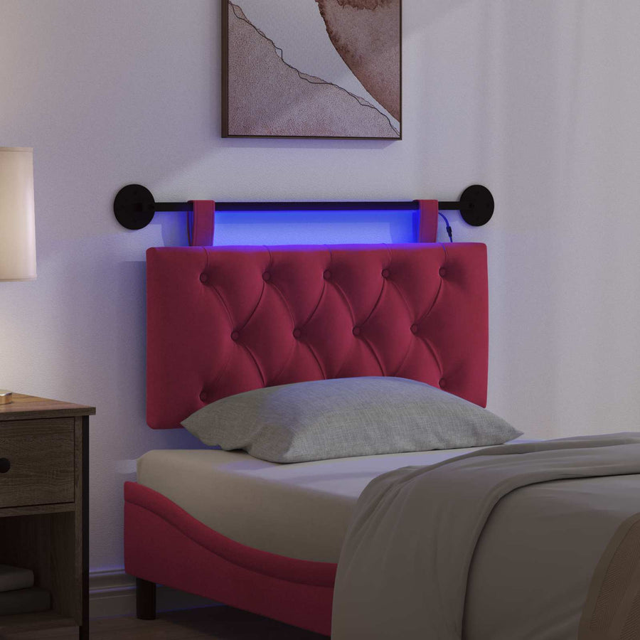 Hangend hoofdbord Met LED-verlichting Wijnrood Fluweel