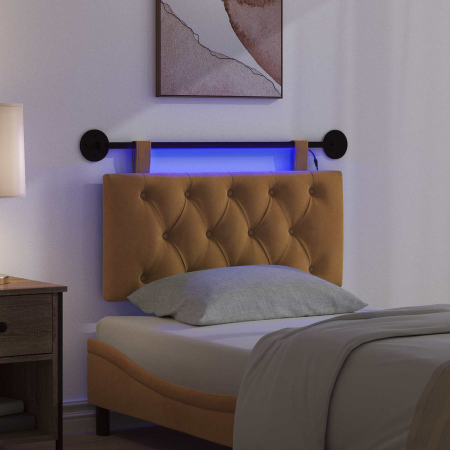 Hangend hoofdbord Met LED-verlichting Bruin Fluweel