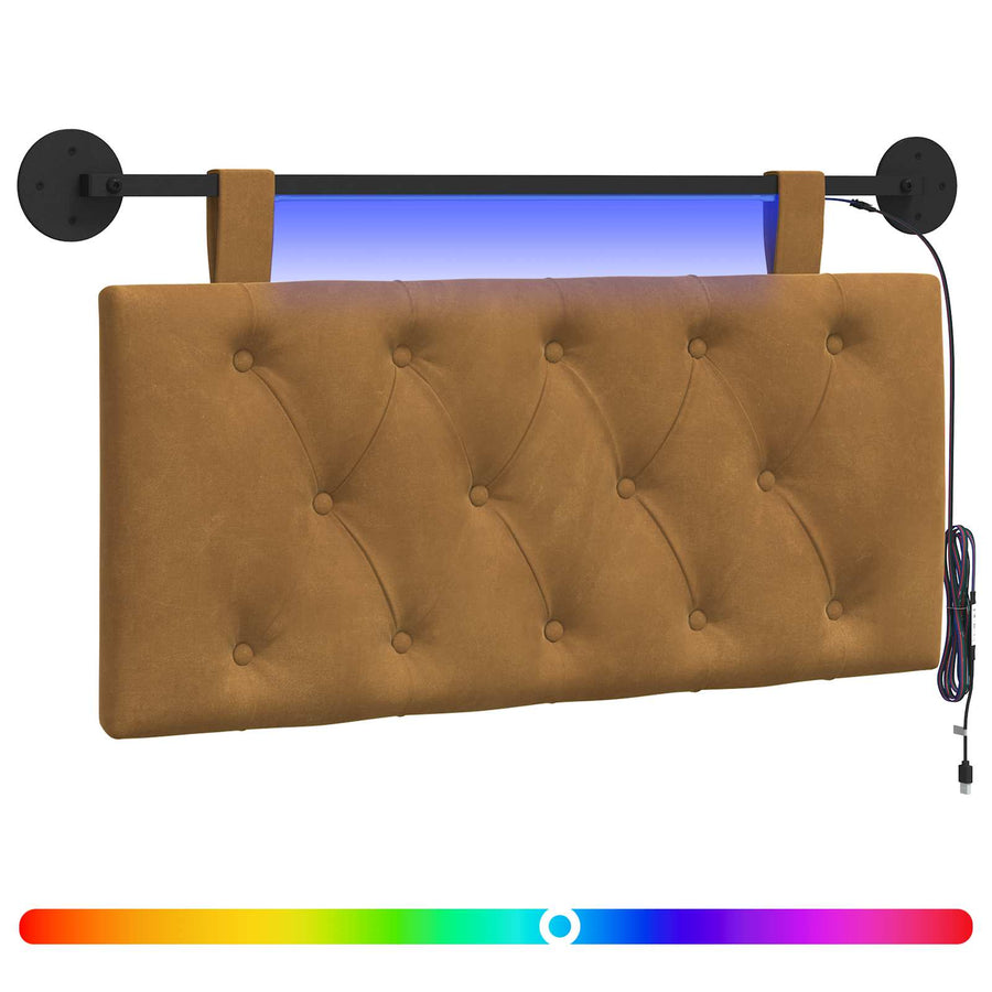 Hangend hoofdbord Met LED-verlichting Bruin Fluweel
