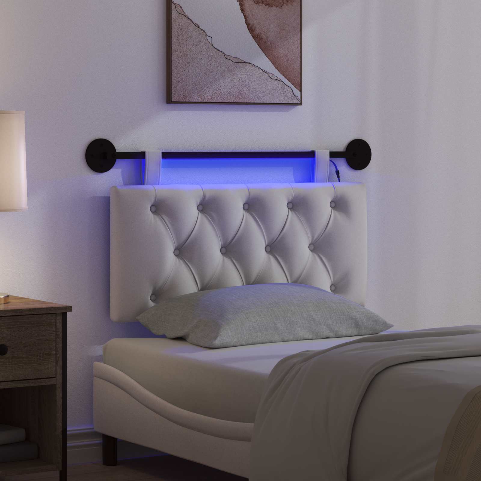 Hangend hoofdbord Met LED-verlichting Crèmekleurig Fluweel