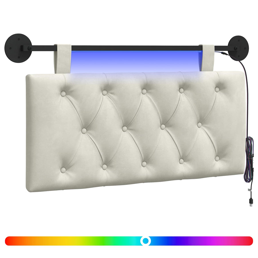 Hangend hoofdbord Met LED-verlichting Crèmekleurig Fluweel