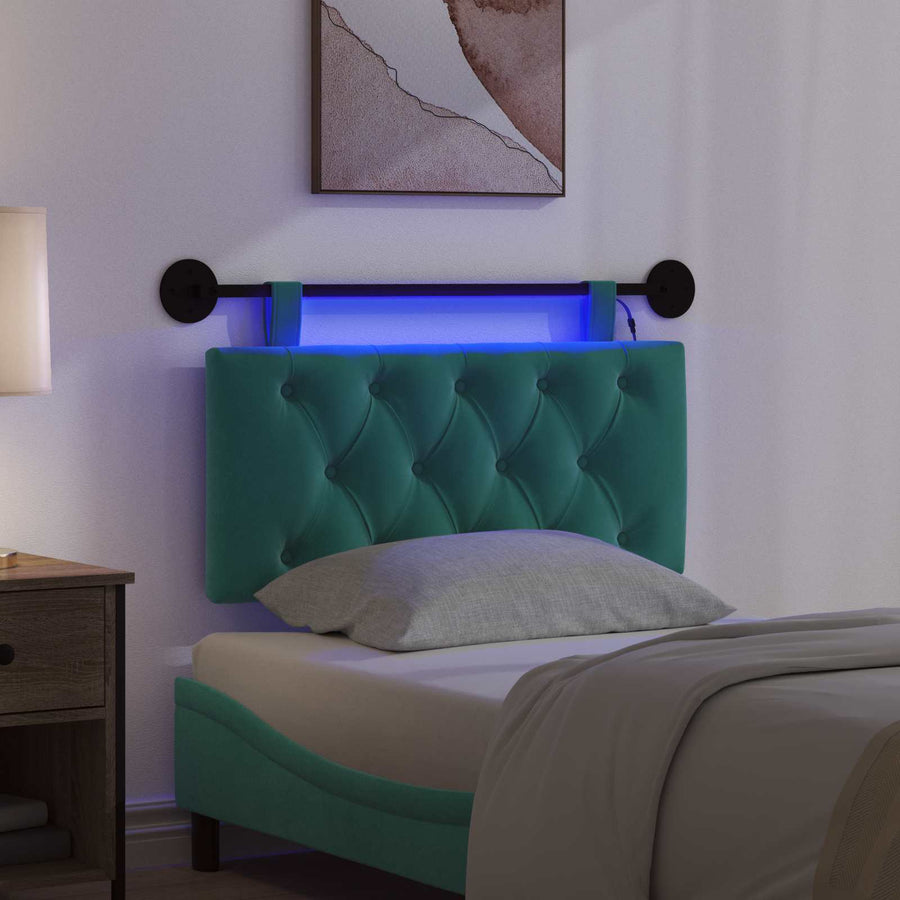 Hangend hoofdbord Met LED-verlichting Turquoise Fluweel