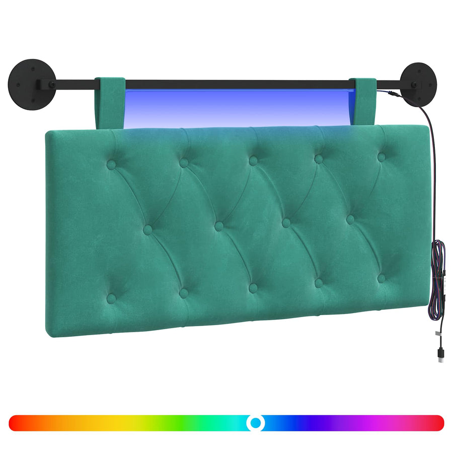 Hangend hoofdbord Met LED-verlichting Turquoise Fluweel