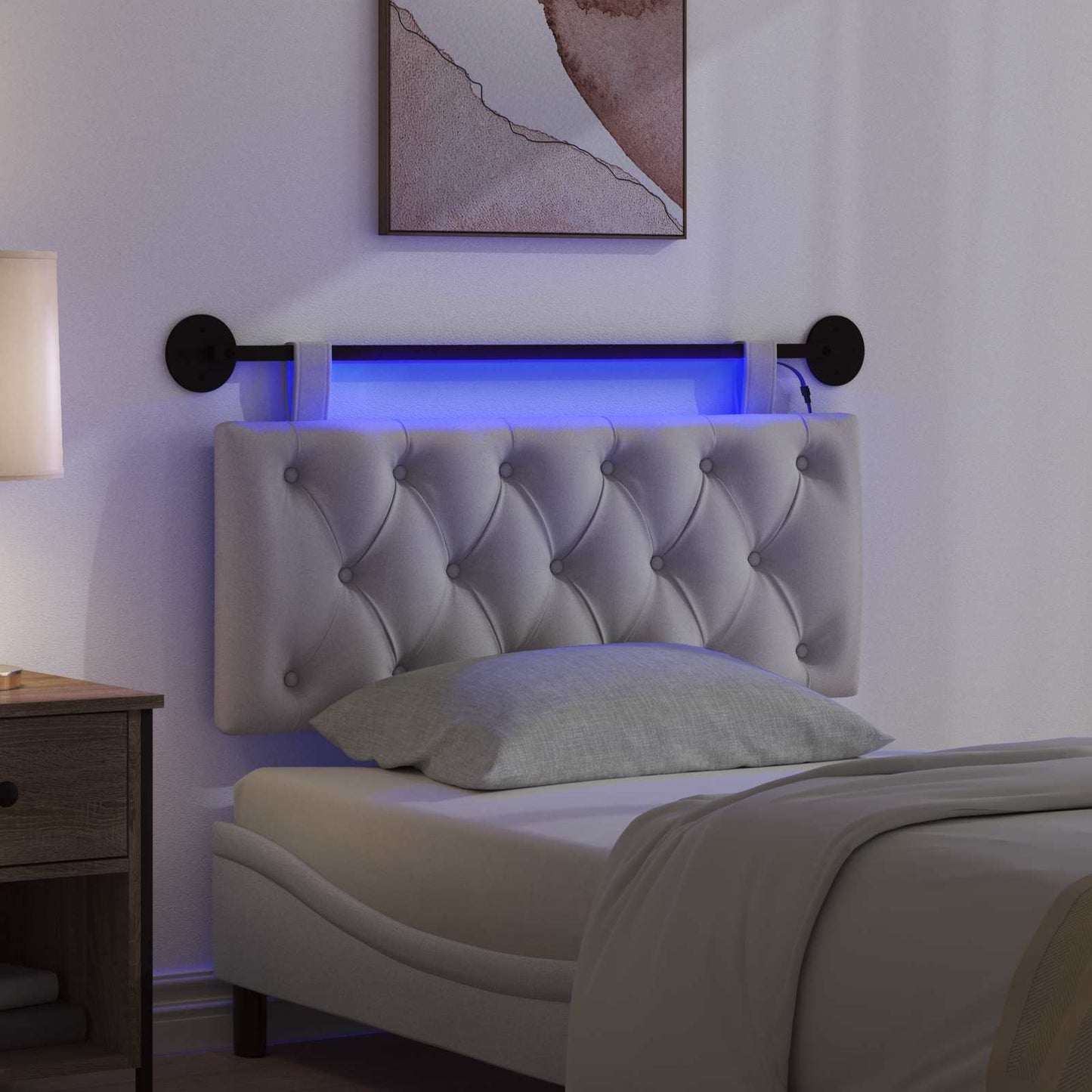 Hangend hoofdbord Met LED-verlichting Wolkengrijs Stof