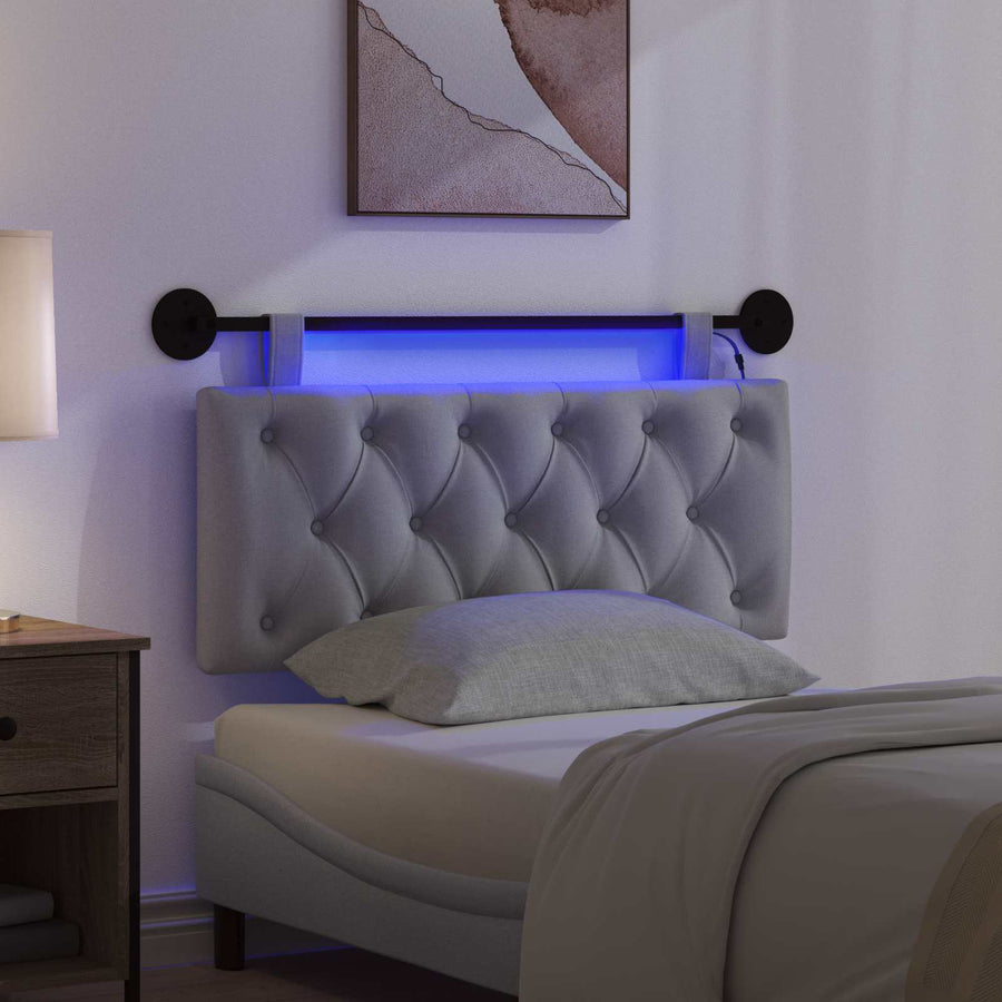 Hangend hoofdbord Met LED-verlichting Lichtgrijs Stof