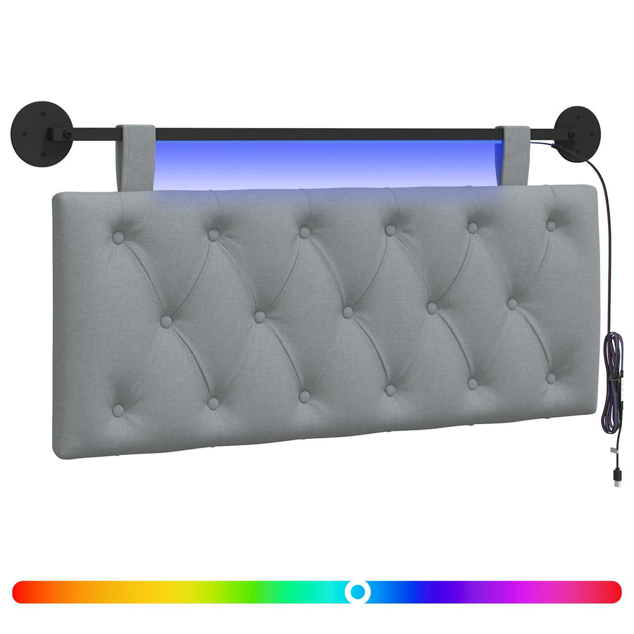 Hangend hoofdbord Met LED-verlichting Lichtgrijs Stof