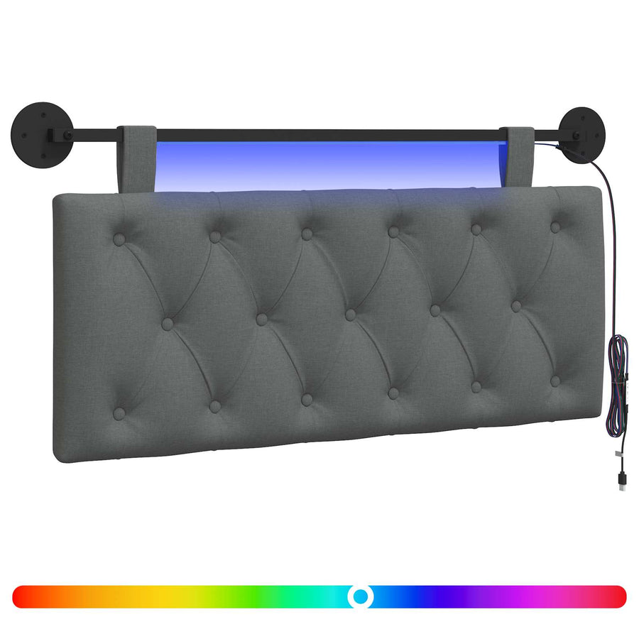 Hangend hoofdbord Met LED-verlichting Donkergrijs Stof