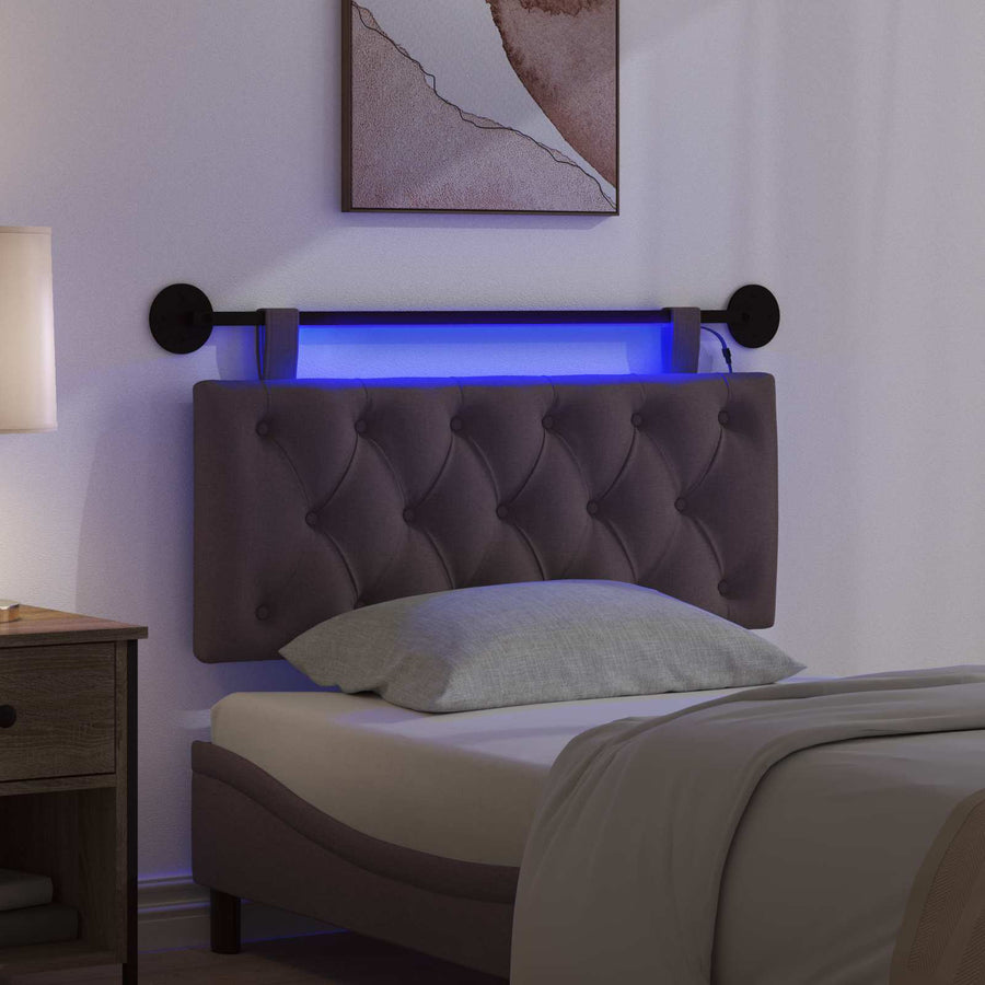 Hangend hoofdbord Met LED-verlichting Donkerbruin Stof