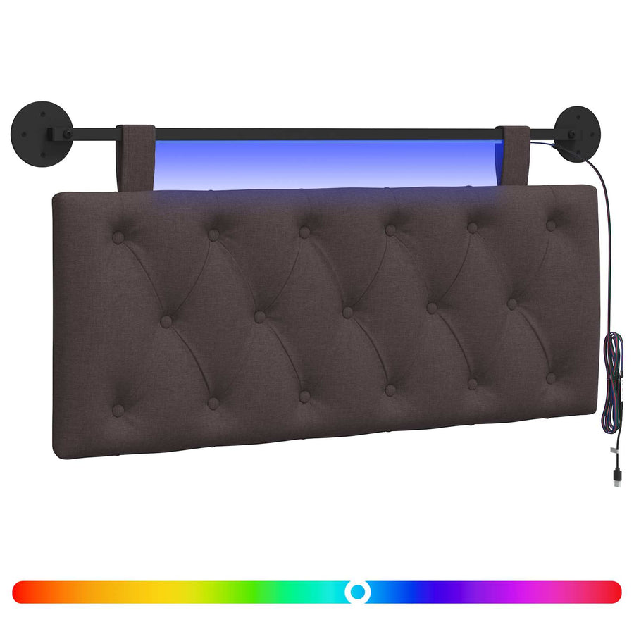 Hangend hoofdbord Met LED-verlichting Donkerbruin Stof