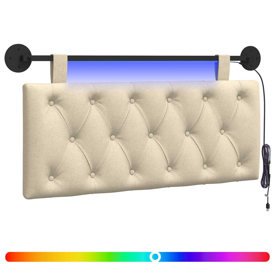 Hangend hoofdbord Met LED-verlichting Crèmekleurig Stof